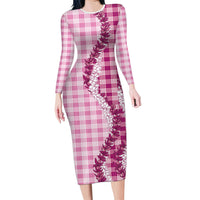 Pink Hawaii Palaka Family Matching Long Sleeve Bodycon Dress and Hawaiian Shirt Hawaiian Honohono Lei LT05 Mom's Dress Pink - Polynesian Pride