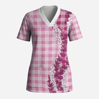 Pink Hawaii Palaka Scrub Top Hawaiian Honohono Lei