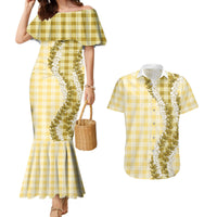 Yellow Hawaii Palaka Couples Matching Mermaid Dress and Hawaiian Shirt Hawaiian Honohono Lei LT05 Yellow - Polynesian Pride