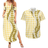 Yellow Hawaii Palaka Couples Matching Summer Maxi Dress and Hawaiian Shirt Hawaiian Honohono Lei LT05 Yellow - Polynesian Pride