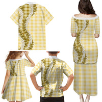 Yellow Hawaii Palaka Family Matching Puletasi and Hawaiian Shirt Hawaiian Honohono Lei LT05 - Polynesian Pride