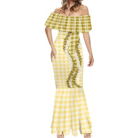 Yellow Hawaii Palaka Mermaid Dress Hawaiian Honohono Lei