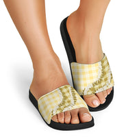 Yellow Hawaii Palaka Slide Sandals Hawaiian Honohono Lei