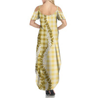 Yellow Hawaii Palaka Summer Maxi Dress Hawaiian Honohono Lei