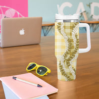 Yellow Hawaii Palaka Tumbler With Handle Hawaiian Honohono Lei
