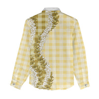 Yellow Hawaii Palaka Women Casual Shirt Hawaiian Honohono Lei