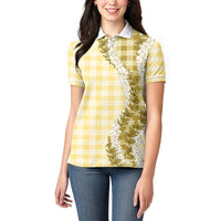 Yellow Hawaii Palaka Women Polo Shirt Hawaiian Honohono Lei