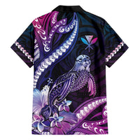 Hawaiian Monk Seal Family Matching Off The Shoulder Long Sleeve Dress and Hawaiian Shirt Kakau Tribal Pattern Violet Gradient LT05 - Polynesian Pride