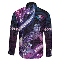Hawaiian Monk Seal Family Matching Tank Maxi Dress and Hawaiian Shirt Kakau Tribal Pattern Violet Gradient