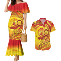 Vanuatu 45 Yia Indipendens Anivesari Couples Matching Mermaid Dress and Hawaiian Shirt Tamtam Drum With Boar Tusk LT05 Yellow - Polynesian Pride