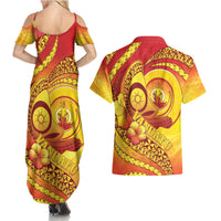 Vanuatu 46 Yia Indipendens Anivesari Couples Matching Summer Maxi Dress and Hawaiian Shirt Tamtam Drum With Boar Tusk LT05 - Polynesian Pride