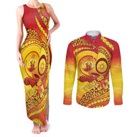 Vanuatu 46 Yia Indipendens Anivesari Couples Matching Tank Maxi Dress and Long Sleeve Button Shirt Tamtam Drum With Boar Tusk LT05 Yellow - Polynesian Pride