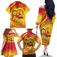 Vanuatu 45 Yia Indipendens Anivesari Family Matching Off The Shoulder Long Sleeve Dress and Hawaiian Shirt Tamtam Drum With Boar Tusk LT05 - Polynesian Pride