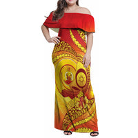 Vanuatu 45 Yia Indipendens Anivesari Family Matching Off Shoulder Maxi Dress and Hawaiian Shirt Tamtam Drum With Boar Tusk LT05 Mom's Dress Yellow - Polynesian Pride
