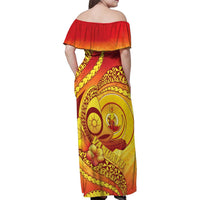 Vanuatu 45 Yia Indipendens Anivesari Family Matching Off Shoulder Maxi Dress and Hawaiian Shirt Tamtam Drum With Boar Tusk LT05 - Polynesian Pride