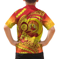 Vanuatu 45 Yia Indipendens Anivesari Family Matching Summer Maxi Dress and Hawaiian Shirt Tamtam Drum With Boar Tusk LT05 - Polynesian Pride
