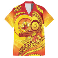 Vanuatu 45 Yia Indipendens Anivesari Family Matching Summer Maxi Dress and Hawaiian Shirt Tamtam Drum With Boar Tusk LT05 Dad's Shirt - Short Sleeve Yellow - Polynesian Pride