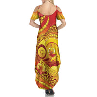 Vanuatu 45 Yia Indipendens Anivesari Family Matching Summer Maxi Dress and Hawaiian Shirt Tamtam Drum With Boar Tusk LT05 - Polynesian Pride