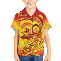 Vanuatu 45 Yia Indipendens Anivesari Family Matching Summer Maxi Dress and Hawaiian Shirt Tamtam Drum With Boar Tusk LT05 Son's Shirt Yellow - Polynesian Pride
