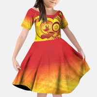 Vanuatu 45 Yia Indipendens Anivesari Family Matching Tank Maxi Dress and Hawaiian Shirt Tamtam Drum With Boar Tusk LT05 Daughter's Dress Yellow - Polynesian Pride