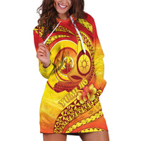 Vanuatu 46 Yia Indipendens Anivesari Hoodie Dress Tamtam Drum With Boar Tusk LT05 Yellow - Polynesian Pride