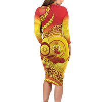 Vanuatu 46 Yia Indipendens Anivesari Long Sleeve Bodycon Dress Tamtam Drum With Boar Tusk LT05 - Polynesian Pride