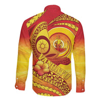 Vanuatu 46 Yia Indipendens Anivesari Long Sleeve Button Shirt Tamtam Drum With Boar Tusk LT05 - Polynesian Pride