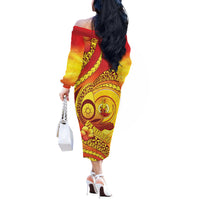 Vanuatu 46 Yia Indipendens Anivesari Off The Shoulder Long Sleeve Dress Tamtam Drum With Boar Tusk LT05 - Polynesian Pride