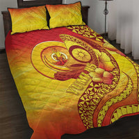 Vanuatu 46 Yia Indipendens Anivesari Quilt Bed Set Tamtam Drum With Boar Tusk LT05 Yellow - Polynesian Pride