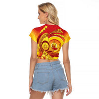Vanuatu 45 Yia Indipendens Anivesari Raglan Cropped T Shirt Tamtam Drum With Boar Tusk - Polynesian Pride