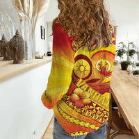 Vanuatu 46 Yia Indipendens Anivesari Women Casual Shirt Tamtam Drum With Boar Tusk LT05 - Polynesian Pride