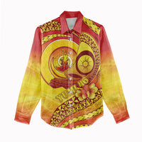 Vanuatu 46 Yia Indipendens Anivesari Women Casual Shirt Tamtam Drum With Boar Tusk LT05 - Polynesian Pride
