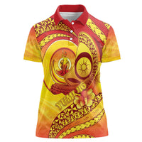 Vanuatu 46 Yia Indipendens Anivesari Women Polo Shirt Tamtam Drum With Boar Tusk LT05 Female Yellow - Polynesian Pride