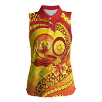 Vanuatu 46 Yia Indipendens Anivesari Women Sleeveless Polo Shirt Tamtam Drum With Boar Tusk LT05 Female Yellow - Polynesian Pride
