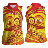 Vanuatu 46 Yia Indipendens Anivesari Women Sleeveless Polo Shirt Tamtam Drum With Boar Tusk LT05 - Polynesian Pride