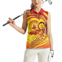 Vanuatu 46 Yia Indipendens Anivesari Women Sleeveless Polo Shirt Tamtam Drum With Boar Tusk LT05 - Polynesian Pride