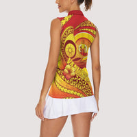 Vanuatu 46 Yia Indipendens Anivesari Women Sleeveless Polo Shirt Tamtam Drum With Boar Tusk LT05 - Polynesian Pride