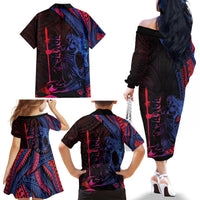 Samoan Pride Family Matching Off The Shoulder Long Sleeve Dress and Hawaiian Shirt The Tui Manua LT05 - Polynesian Pride