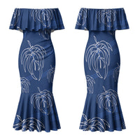 Aloha Hawaii Acacia Koa Leaves Family Matching Mermaid Dress and Hawaiian Shirt Navy Kakau Tribal Pattern LT05 Mom's Dress Navy - Polynesian Pride