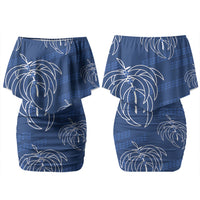 Aloha Hawaii Acacia Koa Leaves Family Matching Off Shoulder Short Dress and Hawaiian Shirt Navy Kakau Tribal Pattern LT05 Mom's Dress Navy - Polynesian Pride