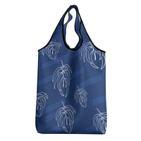 Aloha Hawaii Acacia Koa Leaves Grocery Bag Navy Kakau Tribal Pattern
