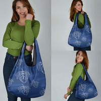 Aloha Hawaii Acacia Koa Leaves Grocery Bag Navy Kakau Tribal Pattern