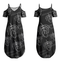 Aloha Hawaii Acacia Koa Leaves Couples Matching Summer Maxi Dress and Hawaiian Shirt Black Kakau Tribal Pattern LT05 - Polynesian Pride