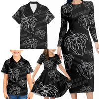 Aloha Hawaii Acacia Koa Leaves Family Matching Long Sleeve Bodycon Dress and Hawaiian Shirt Black Kakau Tribal Pattern LT05 - Polynesian Pride