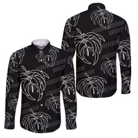 Aloha Hawaii Acacia Koa Leaves Family Matching Off Shoulder Maxi Dress and Hawaiian Shirt Black Kakau Tribal Pattern LT05 Dad's Shirt - Long Sleeve Black - Polynesian Pride