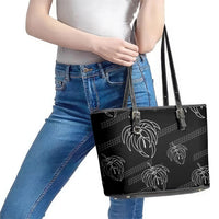 Aloha Hawaii Acacia Koa Leaves Leather Tote Bag Black Kakau Tribal Pattern