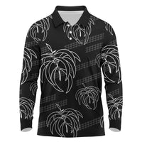 Aloha Hawaii Acacia Koa Leaves Long Sleeve Polo Shirt Black Kakau Tribal Pattern LT05 Black - Polynesian Pride