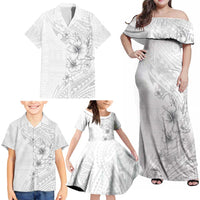 Lotu Tamaiti Samoa Family Matching Off Shoulder Maxi Dress and Hawaiian Shirt White Sunday Polynesian Tribal Pattern Elegant Style LT05 - Polynesian Pride
