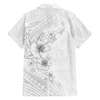Lotu Tamaiti Samoa Family Matching Off Shoulder Short Dress and Hawaiian Shirt White Sunday Polynesian Tribal Pattern Elegant Style LT05 - Polynesian Pride