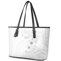 Lotu Tamaiti Samoa Leather Tote Bag White Sunday Polynesian Tribal Pattern Elegant Style